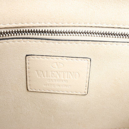 Valentino Rockstud Glam Lock Leather Chain Shoulder Bag in Beige
