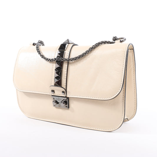 Sac à bandoulière en cuir Valentino Rockstud Glam Lock beige
