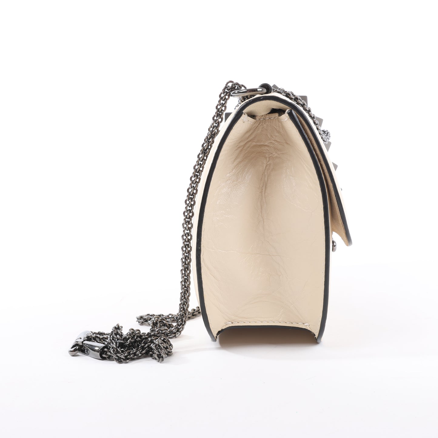 Valentino Rockstud Glam Lock Leather Chain Shoulder Bag in Beige