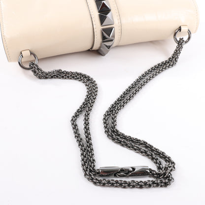 Valentino Rockstud Glam Lock Leather Chain Shoulder Bag in Beige