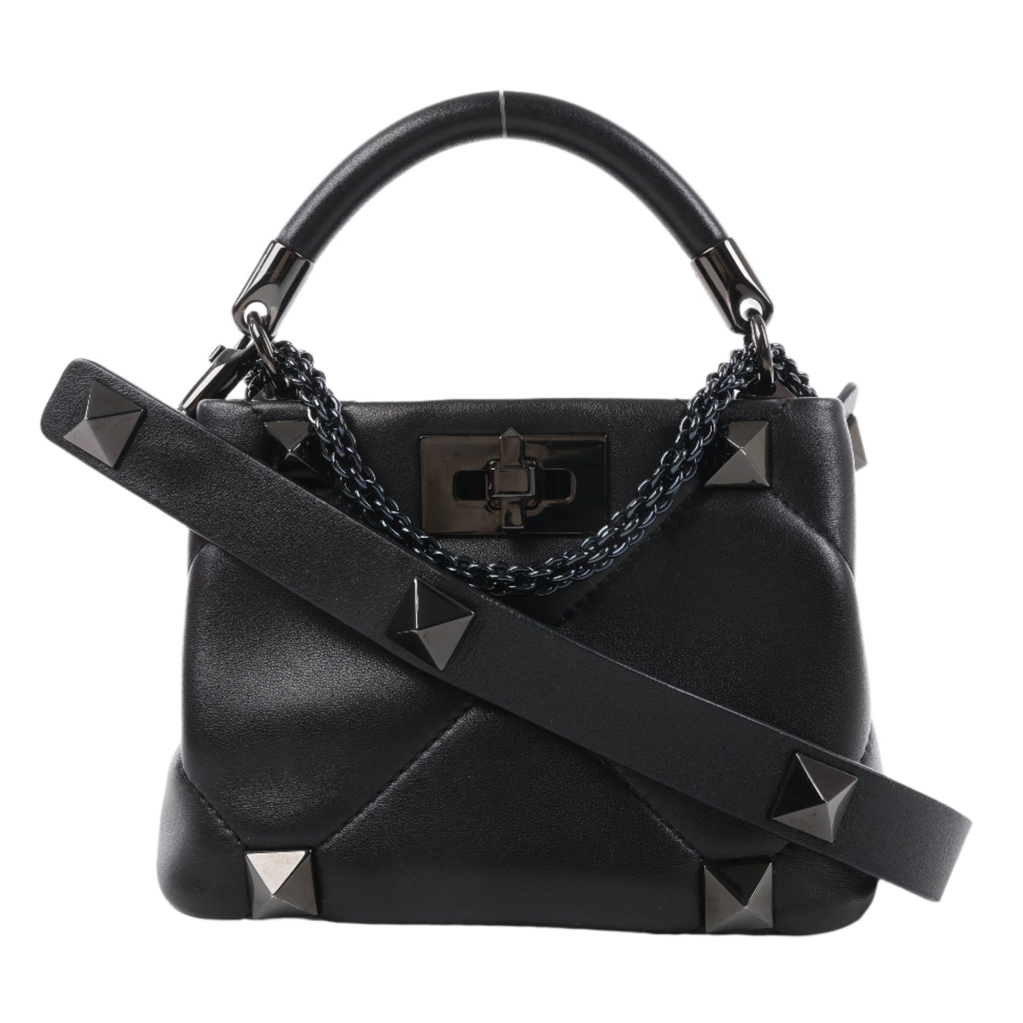 Valentino Garavani – Roman Studs – 3-Wege-Schultertasche aus schwarzem Leder