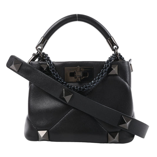 Valentino Garavani – Roman Studs – 3-Wege-Schultertasche aus schwarzem Leder