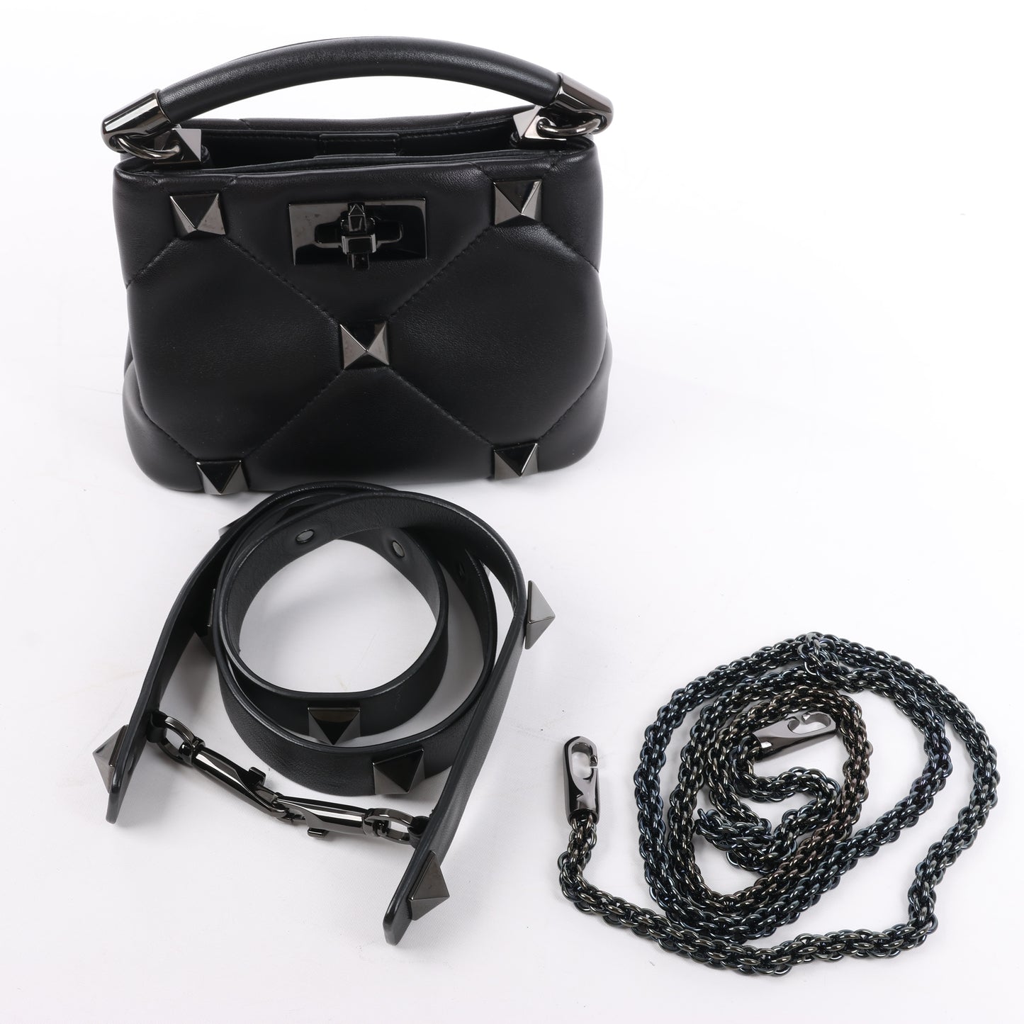 Valentino Garavani – Roman Studs – 3-Wege-Schultertasche aus schwarzem Leder
