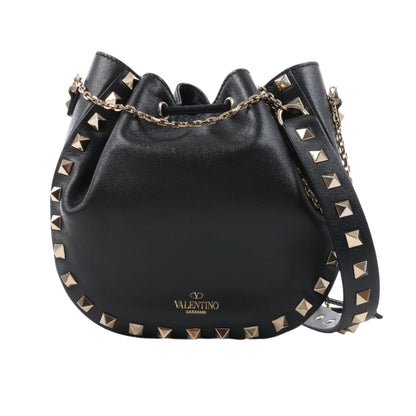 Valentino Garavani – Rockstuds – Schwarze Schultertasche aus Leder mit Kettenriemen