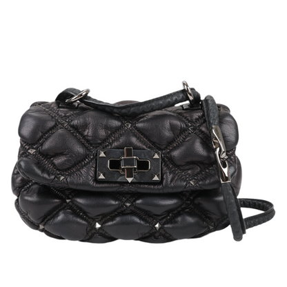 Valentino Garavani – Kleine Spikeme-Schultertasche aus Nappaleder in Schwarz