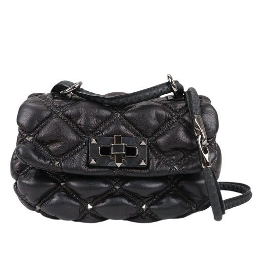 Valentino Garavani – Kleine Spikeme-Schultertasche aus Nappaleder in Schwarz