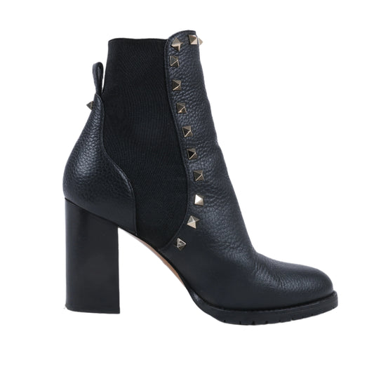 Valentino Garavani Rockstuds Side Gore-Stiefel aus schwarzem Leder, Größe 37,5 EU