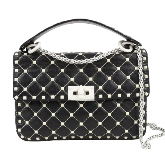 Valentino – Rockstud – Spike Chain 2Way-Schultertasche in Schwarz x Weiß
