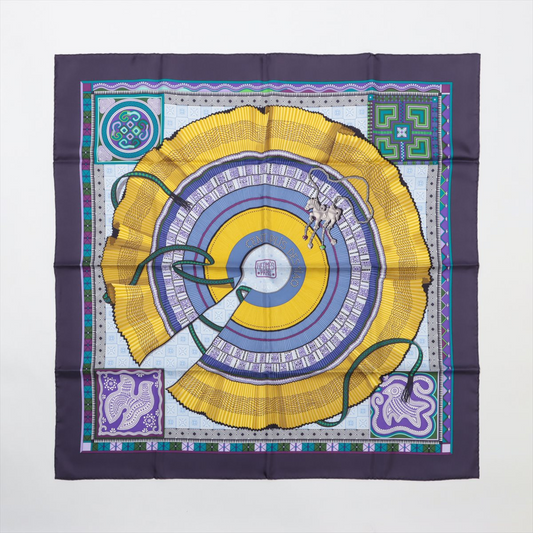 Hermès Carré 90 "CENT PLIS DES MIAO" 100% Silk Scarf in Purple