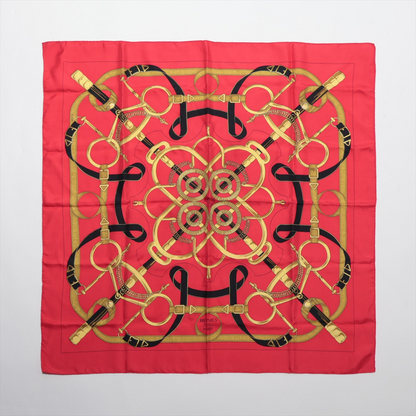 Hermès Carré 90 " Eperon d'or" 100% Silk Scarf in Red