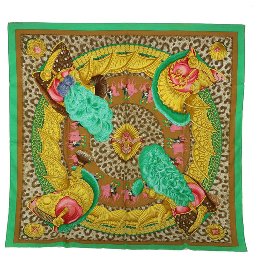 Hermès Carré 90 "CASQUES et PLUMETS" 100% Silk Scarf in Green