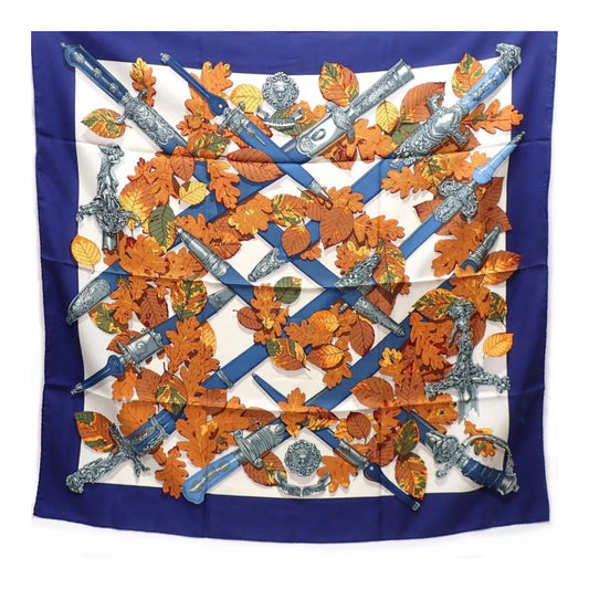 Hermès Carré 90 "AU PLUS DRU" 100% Silk Scarf in Navy Blue