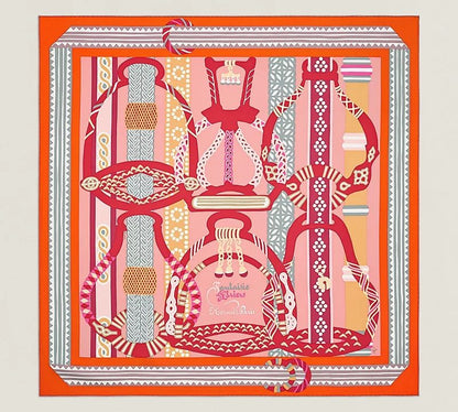 Hermès Carré 90 "Fantaisie D'etriers" 100% Silk Scarf in Orange